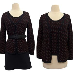 Lux Les Copains 2 Piece Textured Red Black Wool Cardigan and Sleeveless Blouse